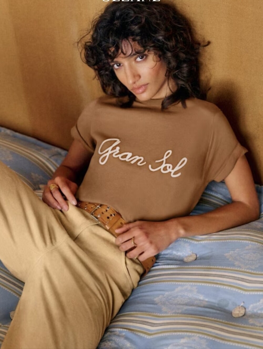 Sezane × Lucia Vergara Sezane Gran Sol T Shirt Camel Large NWOT